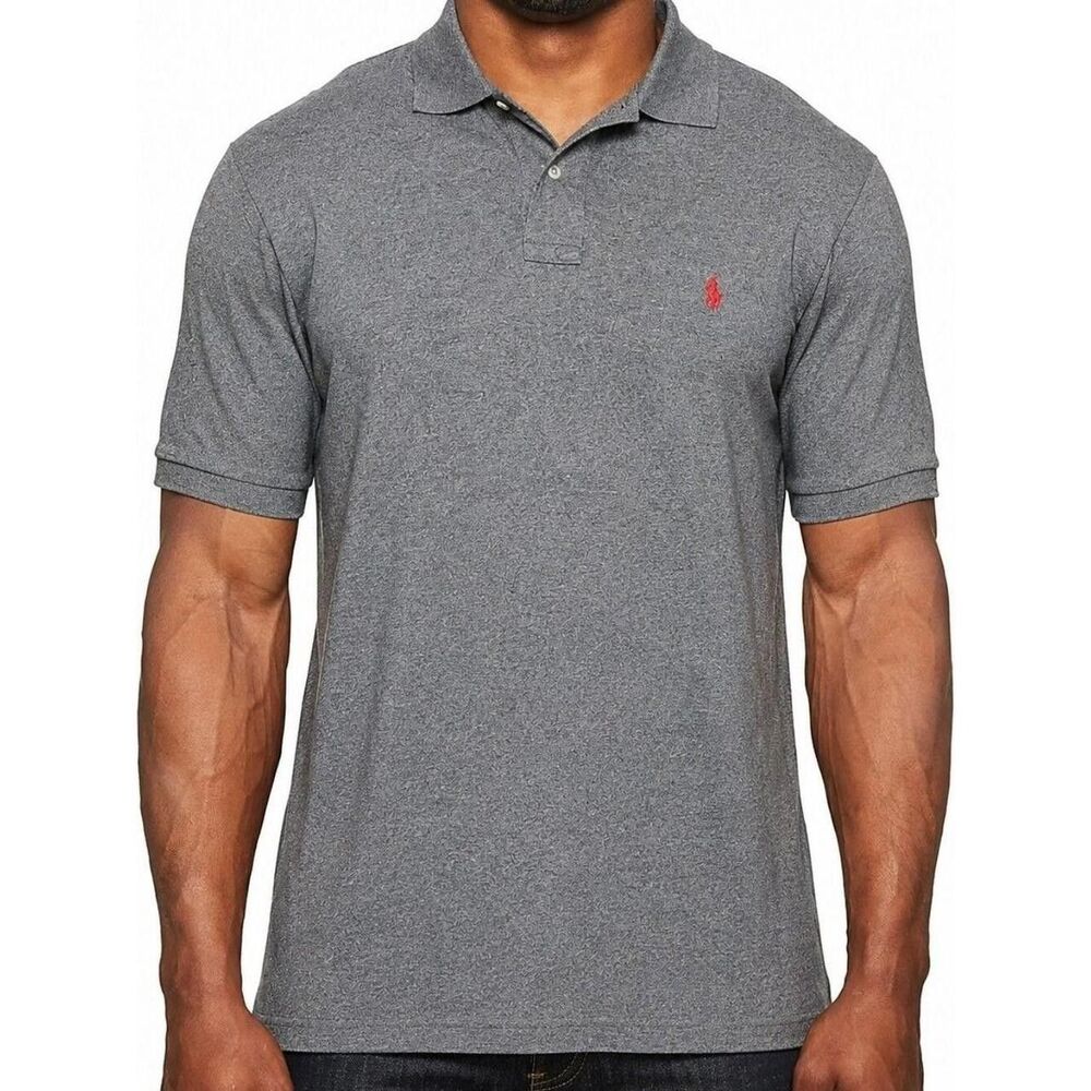 Polo Ralph Lauren Mens Classic Fit Polo Shirt Gray Red Pony Logo Size S/P